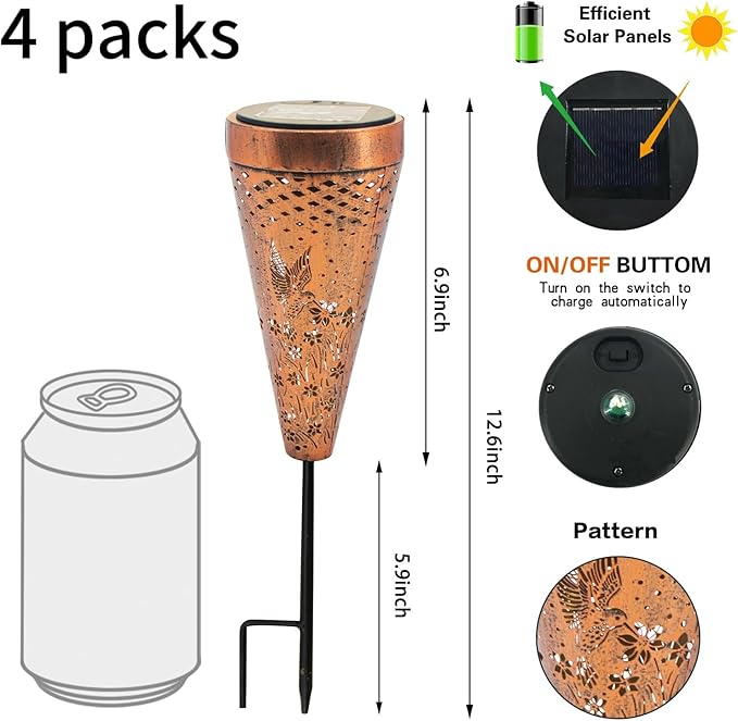 DIBIEECN 2 Pack Hummingbird Solar Pathway Lights Outdoor,Metal Garden Decorations Outdoor Lights with Patterns and Warm Light,Waterproof Landscape Lighting for Path Patio Backyard Walkway Yard