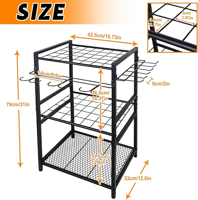 3 Tier Garden Tool Organizer, Yard Tool Tower Rack, Tool organizer up to 78 Tools, Heavy Duty Garden Tool Organizer for Garage, Yard, Patio, Shed, Indoors and Outdoors, Black
