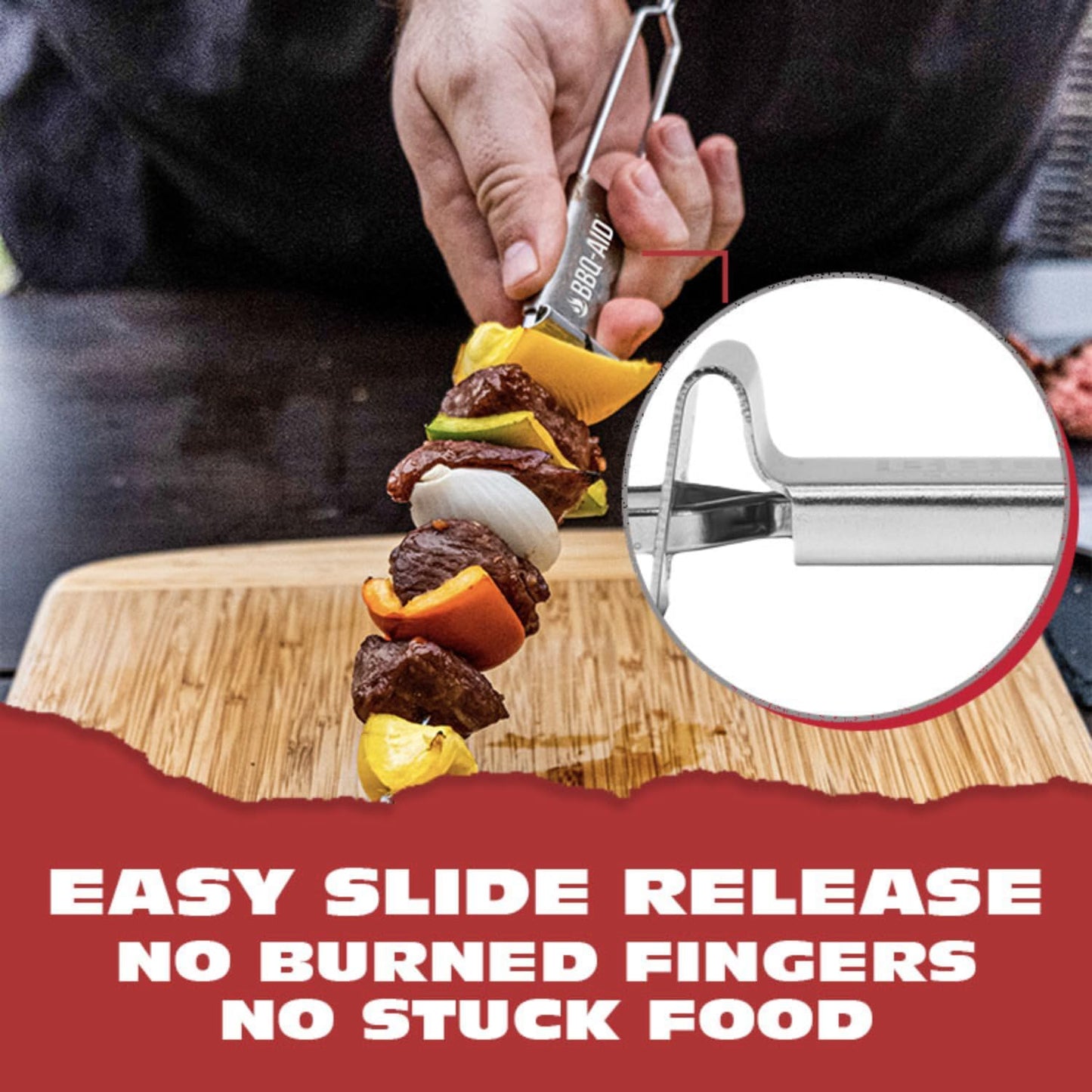 BBQ-AID Extra Long 17" Skewers - Quick Release Barbecue Metal Skewers for Kabobs - Double Pronged, Stainless Steel