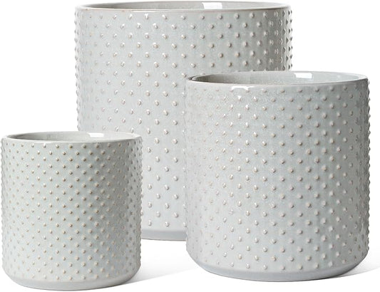 LE TAUCI Ceramic Pots for Plants, 6+8+10 Inch Planters for Indoor Plants, Plant Pots Indoor for Home and Office, Mid-Modern Century Flower Pots with Drainage Hole and Silicone Plug, Glaze Star Gray
