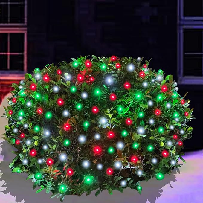 HISHINY Christmas Net Lights Outdoor for Bushes,100LED 5X5ft Connectable Bush Yard Mesh Shrub Net Light Decorations for Party, Holiday, Wedding, Tree,Home Decor(Red White Green)