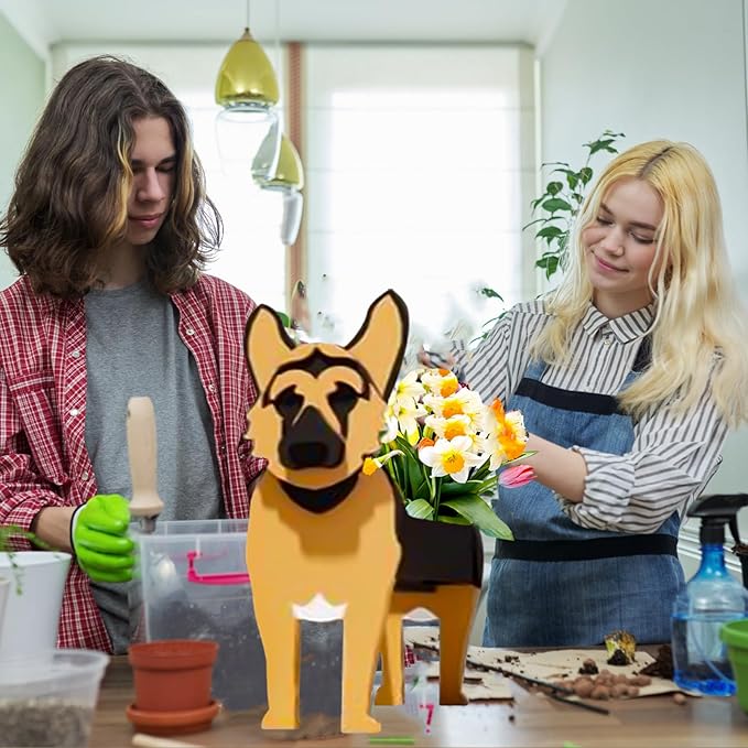 German Shepherd Dog Planter Plant Pots,Cute Garden Dog Flower Planter,Dog Planters Birthday Gifts for Women,Office,Indoor/Outdoor Decor(9.45 * 5.51 * 13.82in)