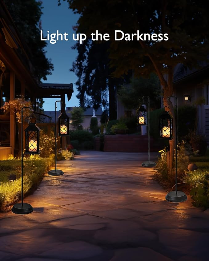 Homemory Solar Lanterns Outdoor Waterproof Hanging with Flickering Flameless Candles, 2 Pack 13'' Garden Outdoor Lantern Decorative for Patio Front Porch Backyard Balcony Cabin Outside(Antique Copper)