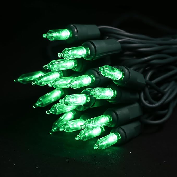 Green LED Christmas Lights - 35 Count Green Christmas String Lights for Small Tree, Crafts, Indoor and Outdoor St. Patrick's Day Decorations, 11 Feet Same Color Wire, UL Certified, Connectable