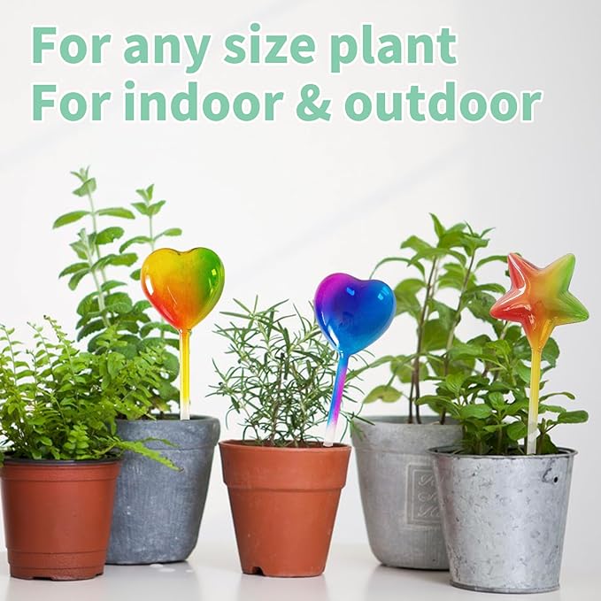 Glass Plant Watering Globes, Flower Watering Globes Self Watering Star Plant Watering Pot, Automatic Multicolored Glass Watering Spray for Everyday Use,3 Pack (A)