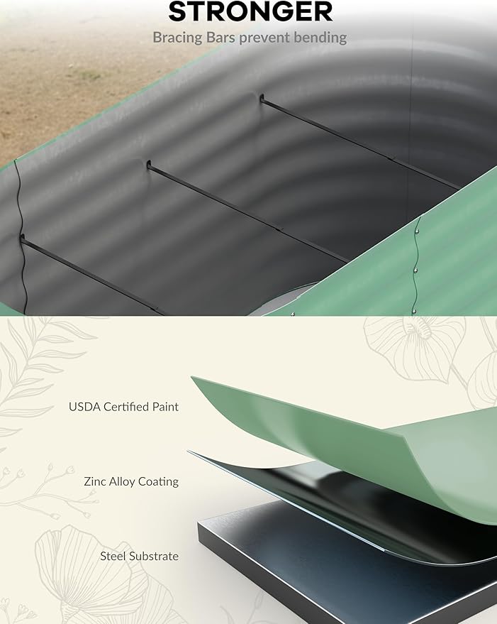 2 Pcs Raised Garden Beds Outdoor 4x2x2ft - Galvanized Steel Planter Box for Vegetables, Flowers, Rust-Resistant Garden Box, Easy Assembly Raised Beds, Durable Planters for Outdoor Plants, Green