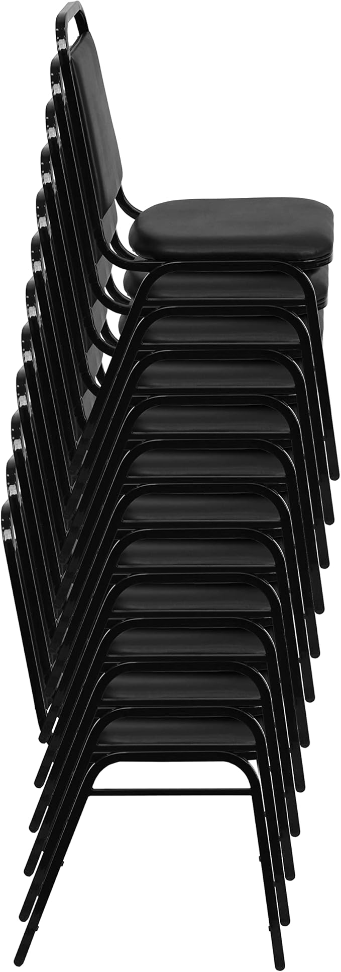 EMMA + OLIVER Trapezoidal Back Vinyl Stackable Banquet Chair, Multipurpose Stacking Chair with Padded Seat and Back, Brown/Copper