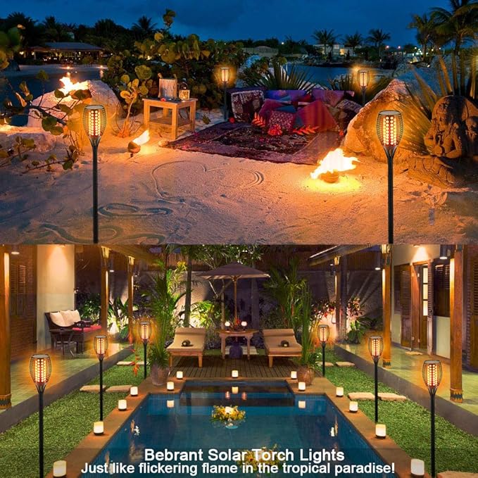 Aityvert Upgraded Solar Torch Lights 43 inches Flickering Dancing Flames Waterproof Outdoor Landscape Decorations Lighting Dusk to Dawn Auto On/Off Solar Lights for Halloween Christmas 2-Pack