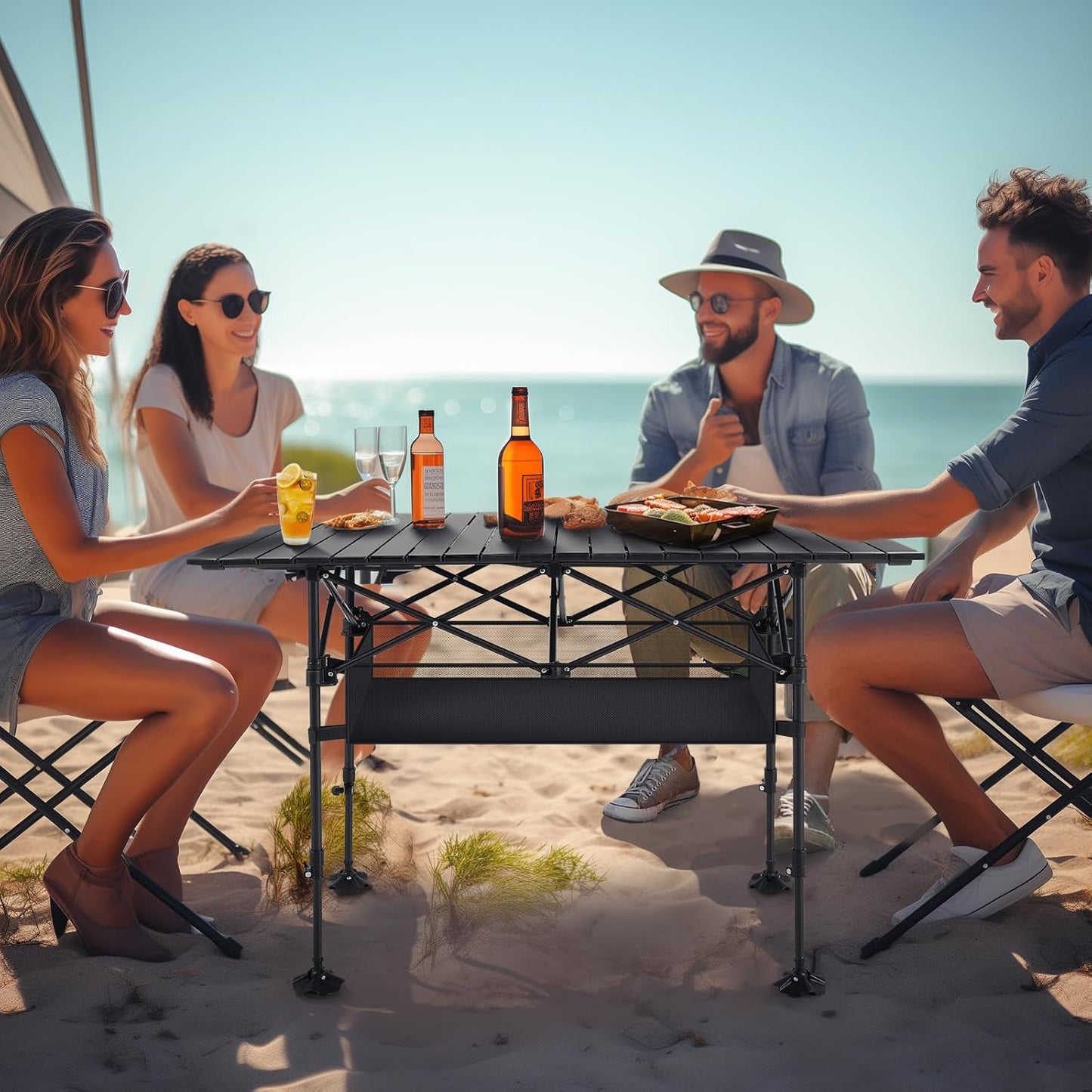 ALPHA CAMP Folding Camping Table, Portable Roll-up Table with Adjustable Height, Large Storage Bag and Carrying Bag, Tall Aluminum Table for Indoor & Outdoor Picnic BBQ Backyards Beach