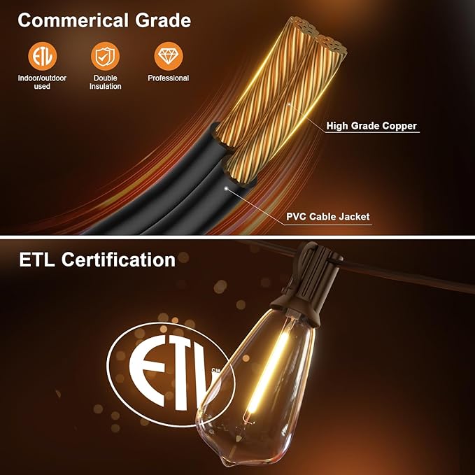 100FT Remote Outdoor String Lights for Outside, 50+2 LED Waterproof Shatterproof Edison Dimmable Timer Bulbs, 2500K Warm White Patio Lights for Garden Backyard Yard Hanging Lighting