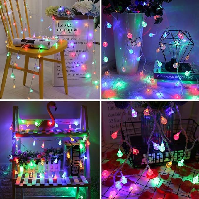 Coloured Globe String Lights Battery Operated，2 Pack 26.2FT 60 LED 16 Colour Changing Water Proof Crystal Ball Outdoor String Lights with Remote Control for Home, Patio,Party, Christmas, Garden Decor
