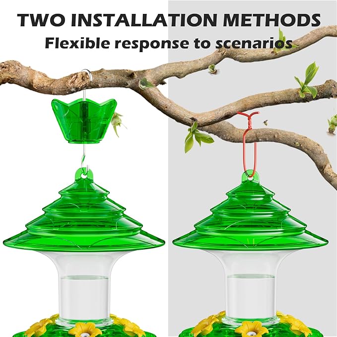 Birdream Hummingbird Feeder for Outdoors Hanging, 20oz Hummingbird Feeders with 5 Bee Guard Feeding Ports & Built-in Ant Moat Brush Leak-Proof for Outside Gifts for Women - Green