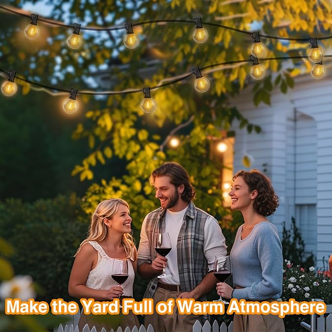 DAYBETTER 25FT Solar String Lights for Outside Waterproof with Remote,12 LED Shatterproof Bulbs Dimmable&Timer, Solar Patio Lights 3 Installation(Clips/Stakes/Nails) for Outdoor Porch Garden Market