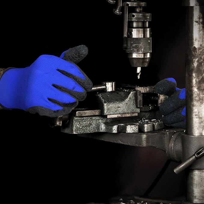 Evridwear Crinkle Latex Rubber Hand Coated Safety Work Gloves for Men Women General Multi Use Construction Warehouse Gardening Assembly Landscaping (XK-Size) Blue 120 Pairs Pack