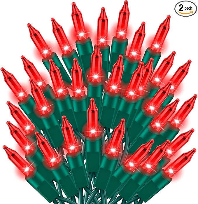 Ultra-Bright Connects End to End Red Christmas Mini Lights 300L 63.8Ft(2Sets-Each 150L)UL Listed Incandescent Bulb String Light for Indoor Outdoor Holiday Garden Party Christmas Tree Decor