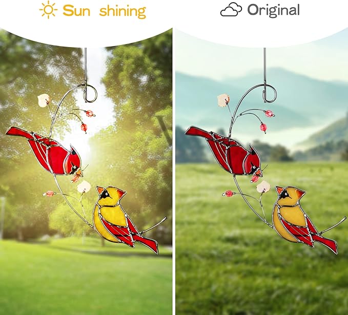 Cardinal Suncatchers Stained Glass for Window Hangings, Cardinal Sun Catchers Gifts for Women, Red Birds Sun Catchers for Christmas Dec, Cardinal Window Suncatcher Ornament