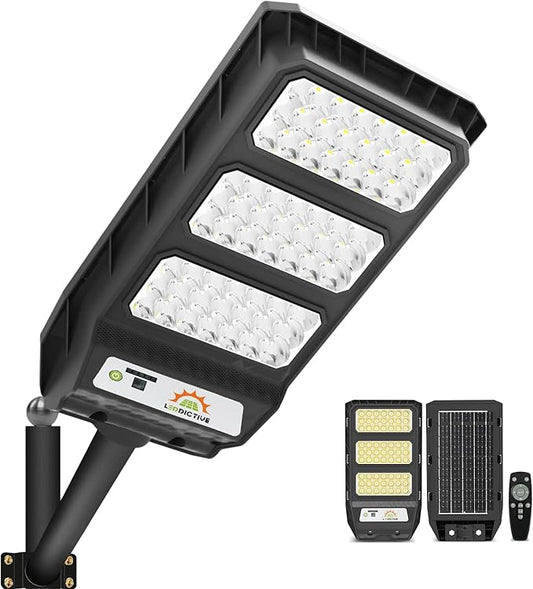 Solar Street Light Outdoor, 6500K Dusk to Down Motion Sensor, LED Solar Powered Street Lamp Outdoor with Remote Control for Parking lot