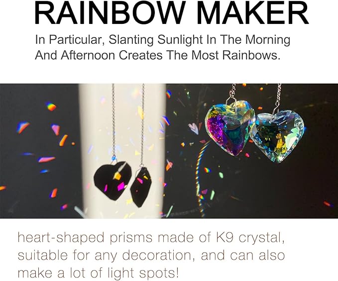 2PCS Simple Geometry Crystal Sun Catcher Prisms, STINO Hanging Suncatchers with Glass Prism, Rainbow Maker for Windows, Balcony, Kitchen, Garden Decoration (1, Heart ABColor 2Pcs)