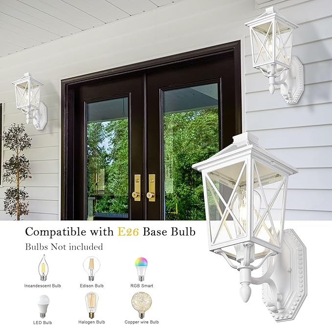 Darkaway Outdoor Wall Light Fixture,Outside Porch Lights Wall Mounted Seeded Glass Exterior Waterproof Lantern Modern E26 Socket Wall Sconce Lighting for Front Door Yard Patio