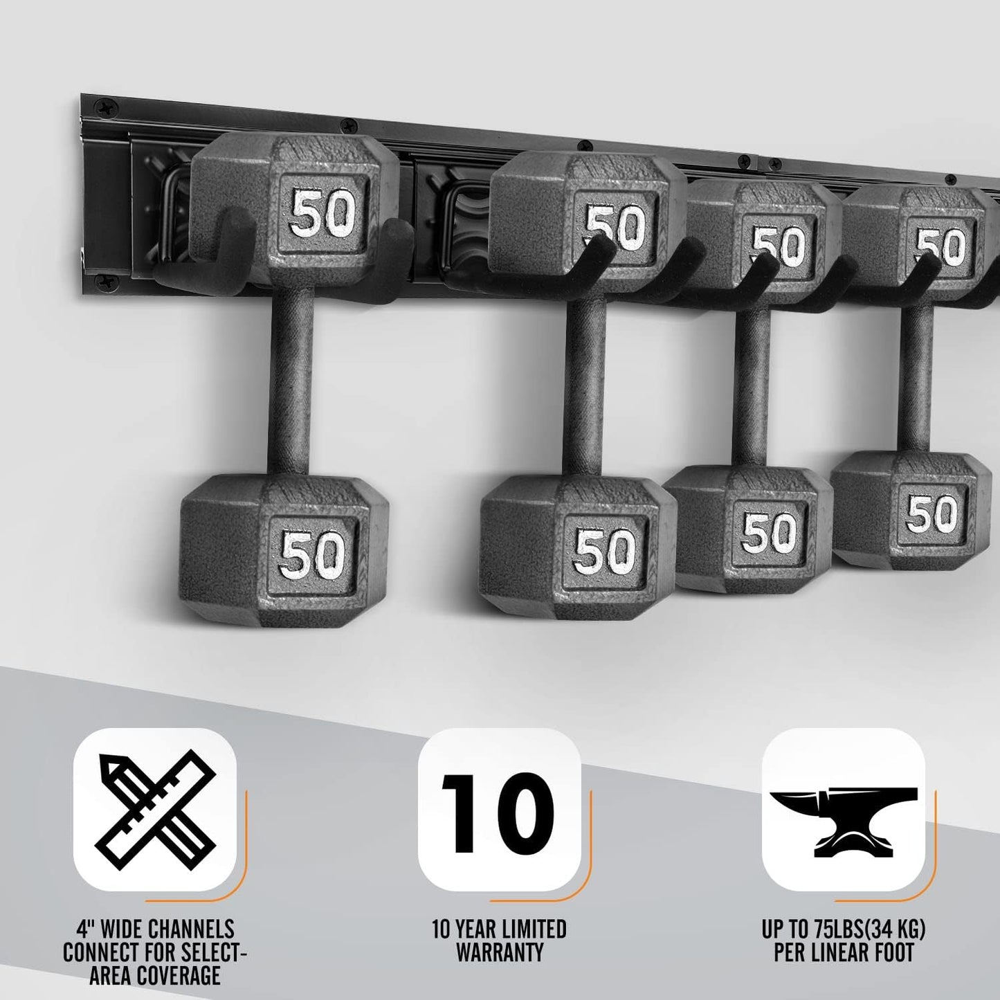 Garden Tool Storage Rack, Outdoor Power Tools Hangers for Garage Wall Organization with 6 assorted Multi-Purpose Hooks, Organizer Holders for Landscaping Equipment, Folding Chairs, Ladders etc.