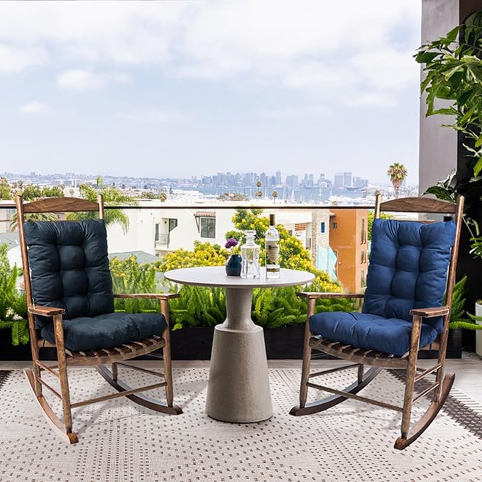 1 Pack Patio Chair Cushion, Rocking Chair Cushion with Ties Overstuffed Seat Back Cushion Pad for Outdoor Indoor Use, Blue