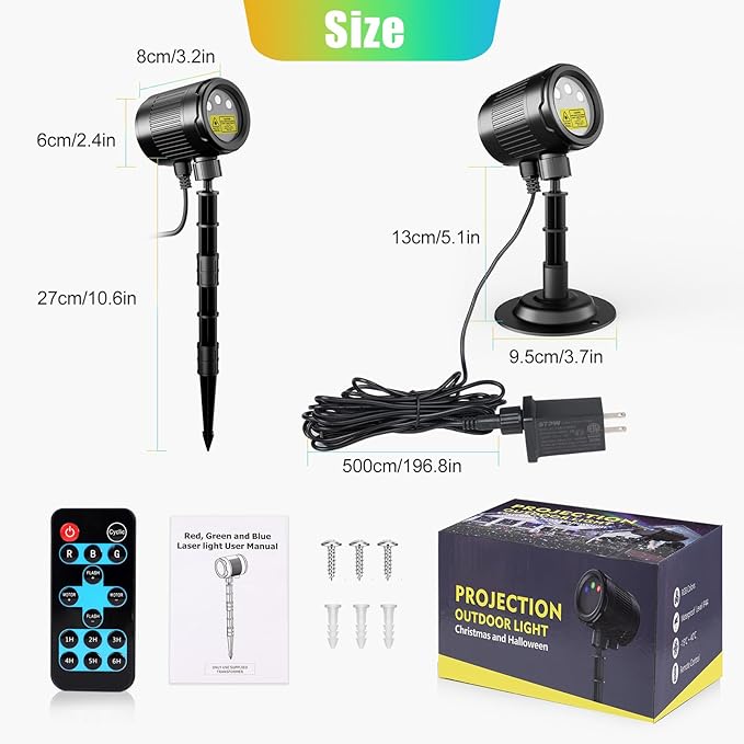 3 Color Christmas Laser Projector Lights Outdoor,Red Green Blue Halloween Projection Lights with RF Control,Waterproof Firefly Laser Light Show Holiday Decor for Party/Xmas/Garden/Home/New Year/Indoor