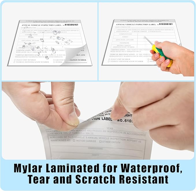 Goldenfox DOT Inspection Forms and Stickers. 10-Pack,3-Ply Carbonless Annual Vehicle Inspection Report Form(8.5" x 11.75") with 2-Ply Vinyl White Interior Inspection Label(5"x4")