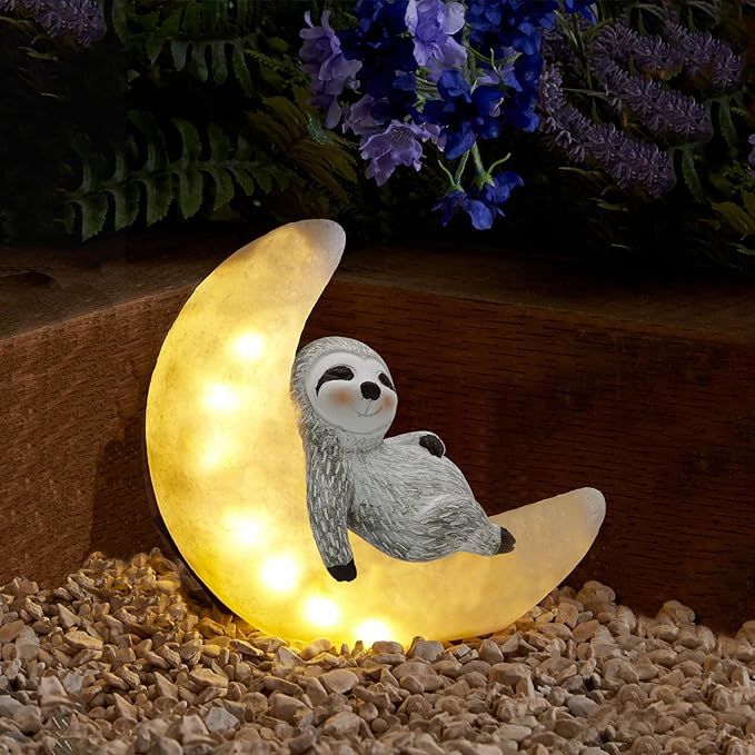 Garden Sloth Statues Outdoor Decor, Solar Powered Resin Lawn Ornaments with 8 LEDs Warm White, Outdoor Decoration for Patio Yard Lawn Porch Housewarming Garden Gift