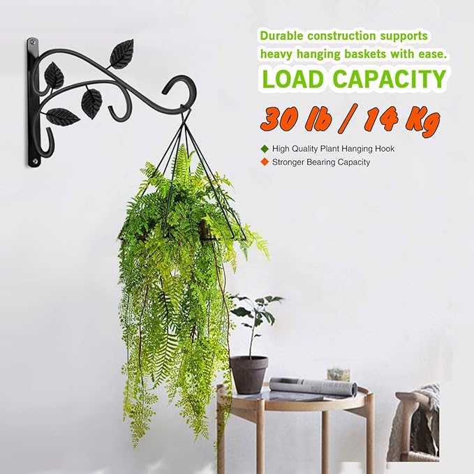 KABB 2 PCS Metal Hanging Hook Plants Brackets, 12 Inch Iron Wall Mount Bracket Durable Rust-Resistant Plant Hanger Hook for Hanging Plants Bird Feeder Wind Chimes Lantern
