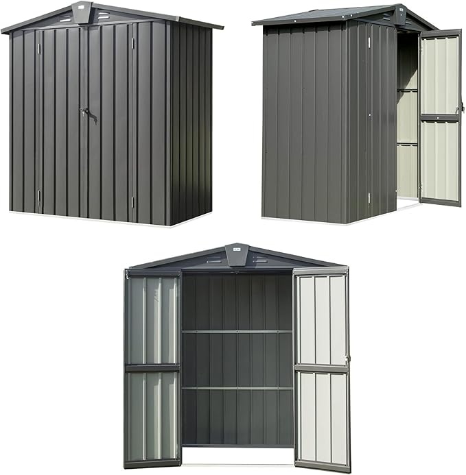 Domi Outdoor Storage Shed 5.7' x 3’, Metal Garden Shed with Galvanized Steel Frame for Bike, Tools, Lawn Mowers, Pool Toys, Outdoor Storage Cabinet with Lockable Door for Garden Lawn Patio (Dark Grey)