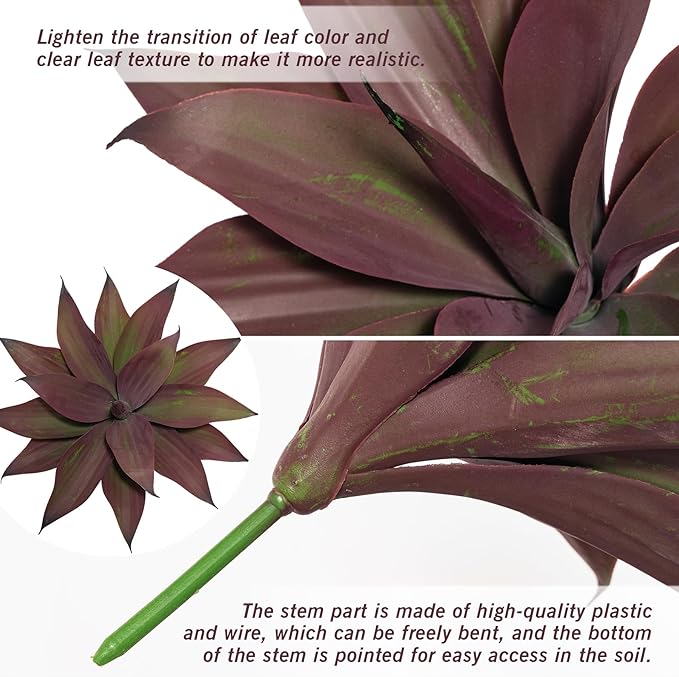 Fake Plants Artificial Agave Plants 13.8" Large UV Resistant Fake Agave Planters for Indoor and Outdoor Decorating Tropical Plant Succulents Greenery Indoor Decor(2Pack, Purple