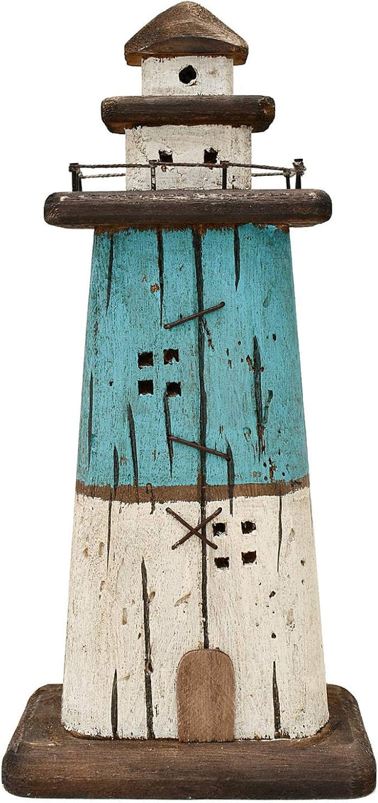 Attraction Design Wooden Lighthouse Decor, Decorative Nautical Lighthouse Rustic Ocean Sea Beach Themed Lighthouse Decoration, Handcrafted Tabletop Nautical Themed Home Decor Bathroom Decor (13“H)