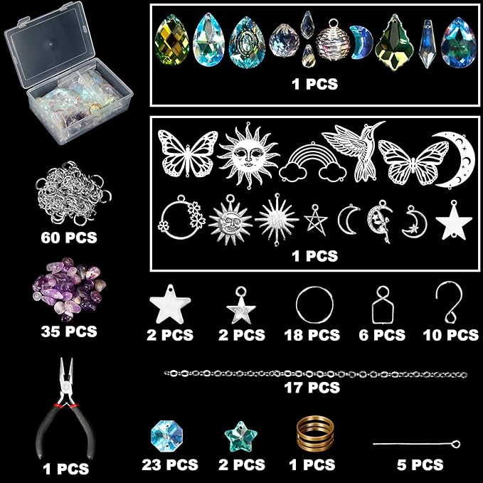 10 Set DIY Suncatcher Making Kits,Crystal Suncatcher Prism Hanging Kit with Hooks/Chain Rainbow Maker,Make Your Own Decorative Hanging Suncatcher for Adults Wedding Windows Home Garden
