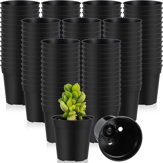 Yaomiao 200 Pcs 2 Inch Black Mini Plastic Plant Pot Nursery Seedling Pots Seed Starter with Drainage Holes for Indoor Outdoor Garden Succulent Plants Cuttings Transplanting