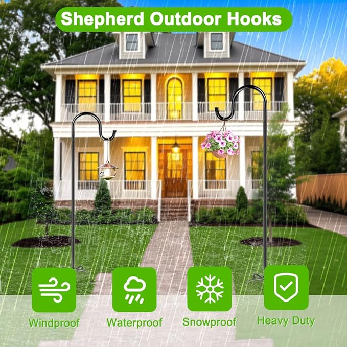 60" Shepherds Hooks for Outdoor, Heavy Duty Bird Feeder Pole for Hummingbird Feeder, Hanging Lantern, Shepherds Hook for Bird Feeders for Outside with 7 Prongs Base,1 Pack