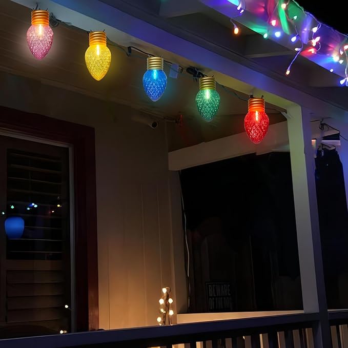 Jumbo Christmas Lights String,16FT C7 Giant Christmas Lights Decorations Connectable Hanging Lights with 10 Multicolor Strawberry Big Bulb for Roof Yard Garden Outside Decor