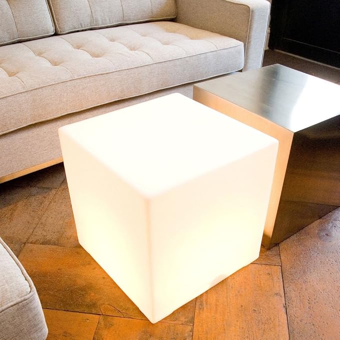 Mr.Go 20-inch LED Lighted Cube Table, Large LED Cube Chair Light, 16 RGB Colors LED Cube Seat w/Remote - Rechargeable - Waterproof - Home Outdoor Patio Pool Bar Stage Party Lighting Decoration