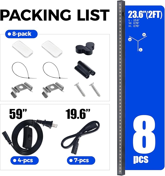 Barrina T5 Plant Grow Lights for Indoor Growing, 2FT 80W (8 x 10W) Full Spectrum LED Grow Light, Black Cover Growing Light Strips with Switch, Magnetic Installation, Plug and Play, Yellow, 8 Packs