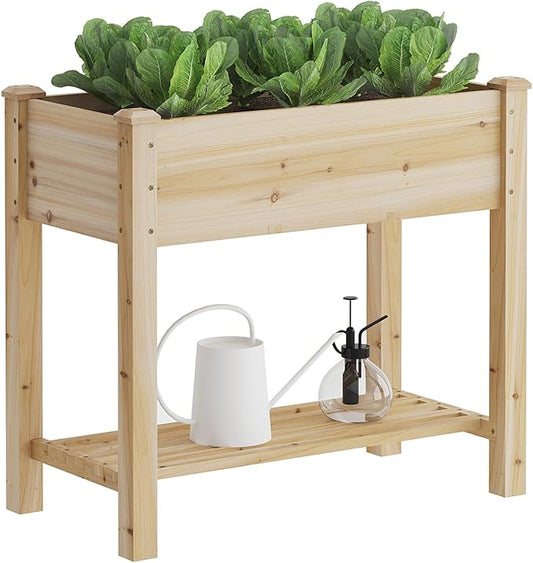 FILWH Raised Garden Bed with Legs Elevated Wooden Planter Box Stand Large Planter Stand Box for Fruits Vegetables Flowers with Divider with Bag - 34x18x30.5IN