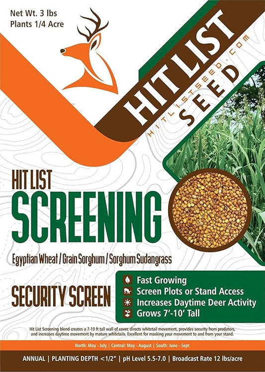 Screening Food Plot Seeds for Deer - Annual Mix - Egyptian Wheat, Sorghum (Grain/Sudangrass) - Spring, Summer & Fall Planting - 3 lbs