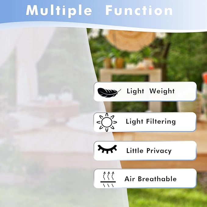 HolidayIdeas White Outdoor Sheer Curtains for Patio Waterproof, 6 Panels - 54 x 84 Inch - Light Filtering Voile Outside Curtains Grommet Drapes for Front Porch, Gazebo, Pergola, Backyard