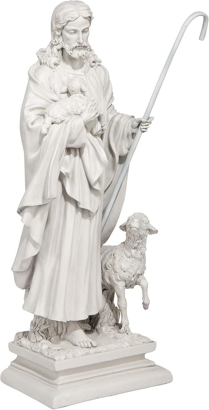Design Toscano EU1785 Jesus The Good Shepherd Religious Garden Statue, 12 Inches Wide, 8 Inches Deep, 28 Inches High, Antique Stone Finish