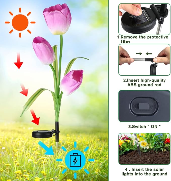 Veesee Solar Garden Stake Night Lights,Artifitical Solar Forever Tulip Flowers Lamp,Led Multi-Color Changing,Waterproof Landscape Lighting for Christmas Yard Lawn Patio Walkway Décor-Blue