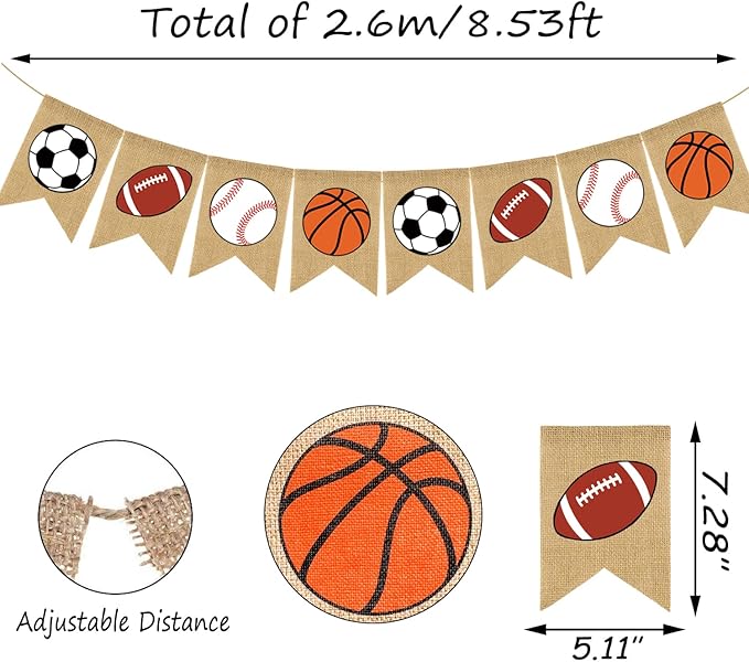 Doumeny Sports Burlap Banner Baseball Bunting Garland Sport Theme Party Hanging Banner American Football Banner Garland Basketball Soccer Banner Bunting for Birthday Baby Shower Sport Club Party Decor