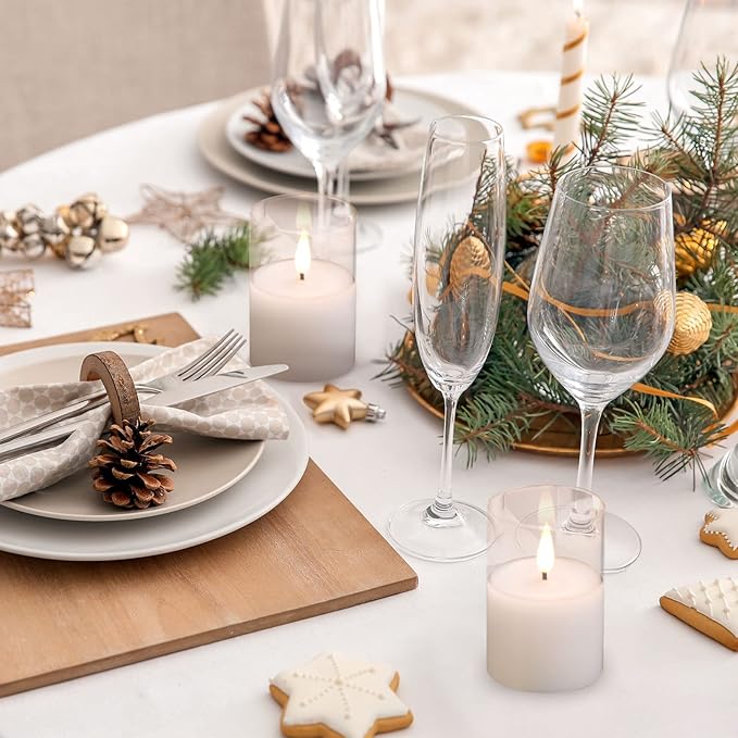 6Pack Glass Flickering Flameless Candles with Remote, 2"X3" Real Wax Votive Candles Battery Operated, Small Electric LED Candles for Wedding Home Decor, w/4 Timers+2 Lighting Modes [Clear]