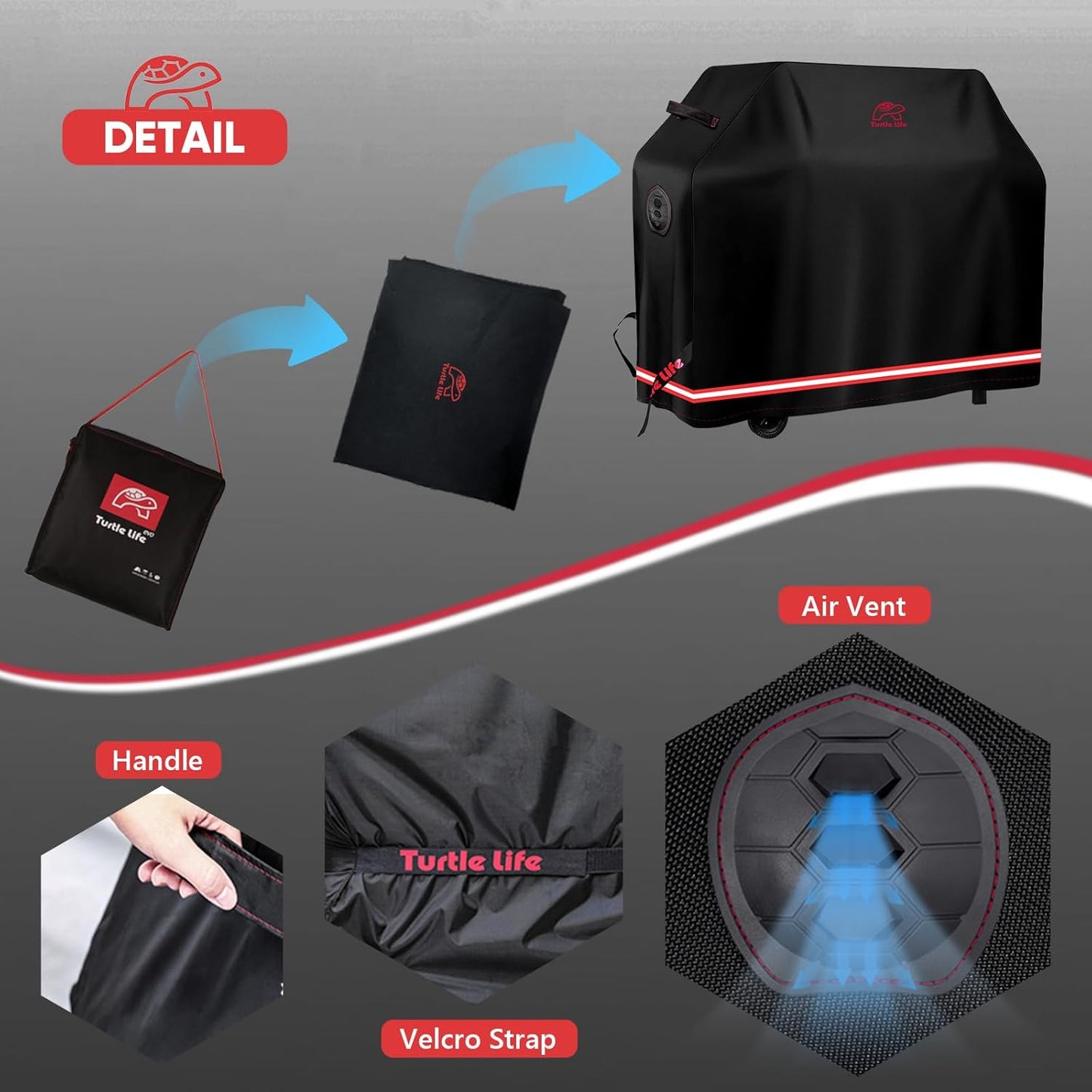 BBQ Grill Cover, 54 Inch Heavy Duty Waterproof 3-4 Burner Barbecue Gas Grill Covers for Weber Spirit Char-Broil Performance and Signature, Black