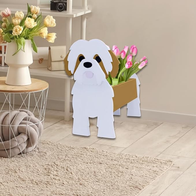 Brown Shih Tzu Dog Planter Plant Pots,Cute Garden Dog Flower Planter,Dog Planters Birthday Gifts for Women,Office,Indoor/Outdoor Decor（9.45in*8.98 * 13.5in）