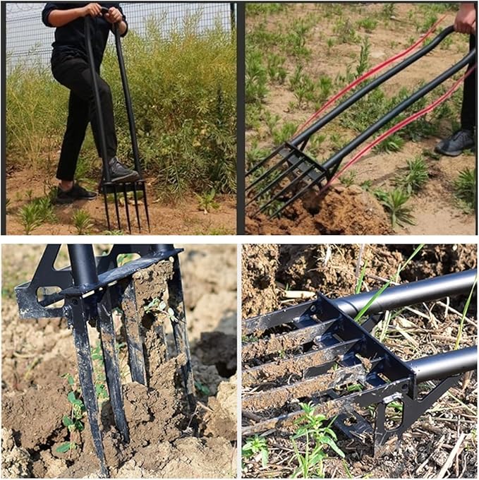Heavy Duty Pitch Fork 46“ Steel Long Handle, Garden Broad Fork Loosening Soil & Breaks up Dirt, Garden Tool Claw Weeder Strengthening 5 Tines
