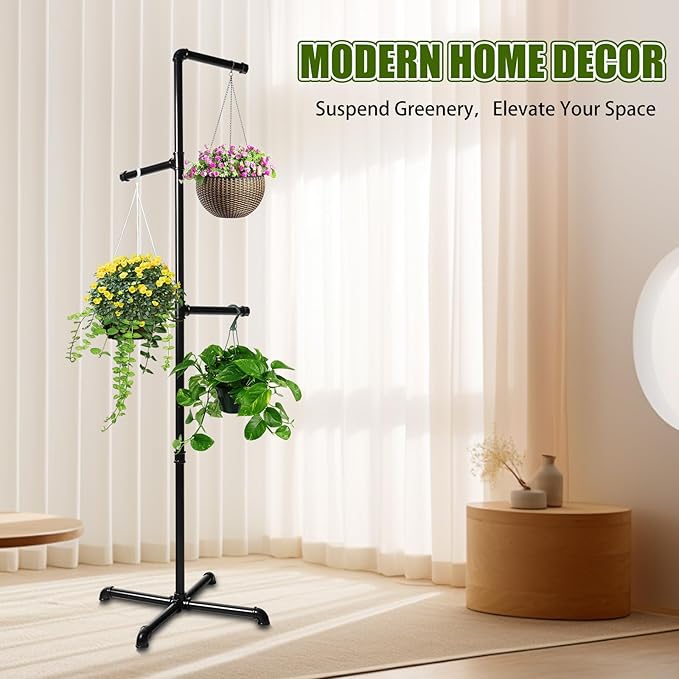 Hanging Plant Stand,Plant Hanger Indoor,Corner Hanging Plant Stand, Black Metal Hanging Plant Holder for Indoor Plants,Hanging Planter for Bedroom Living Room Garden Balcony