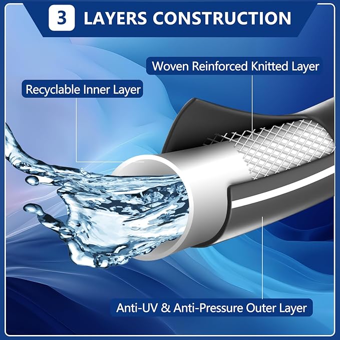 5/8’’ Heavy Duty Garden Hose 100 ft – Outdoor Hybird Water Hose with Solid Fitting - Flexible, Kinkless, Lightweight Garden Hose for Lawn Watering, Car Washing - Burst 500 Psi (Grey,100 ft)